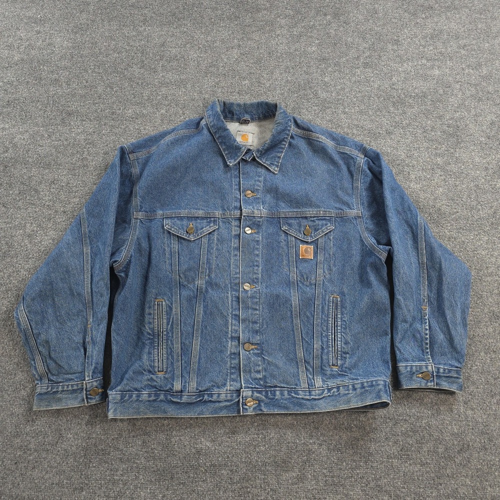 Vintage Carhartt Jacket Mens 2XL Blue Denim Jean Bomber Workwear 90s USA J12 DST